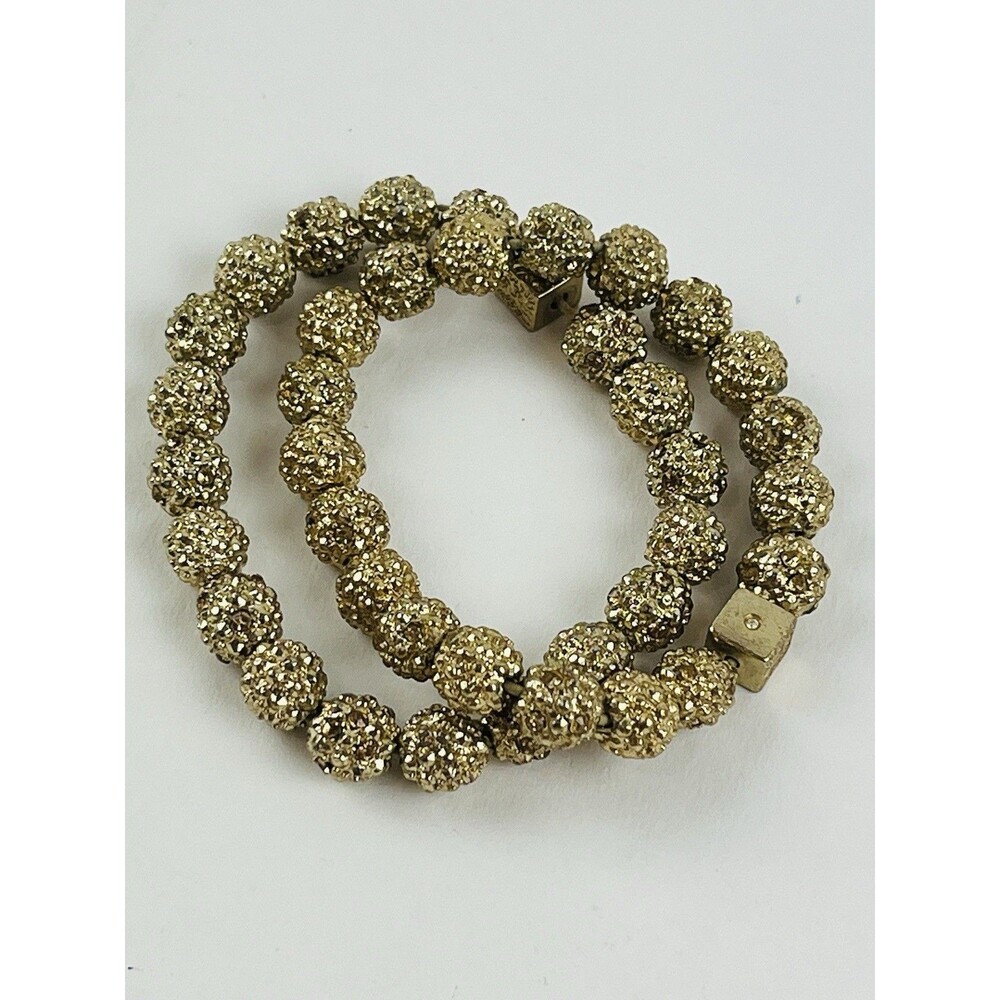 Set 2 Anne Klein Gold-Tone Beaded Stretch Bracelet Nugget FireBalls Lion Cube He